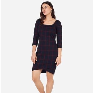 EXPRESS Plaid Square Neck Sheath Dress
